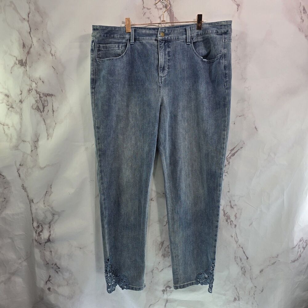 Soft Surroundings Jeans Womens 18 Touch Of Lace High Rise Straight Denim Boho